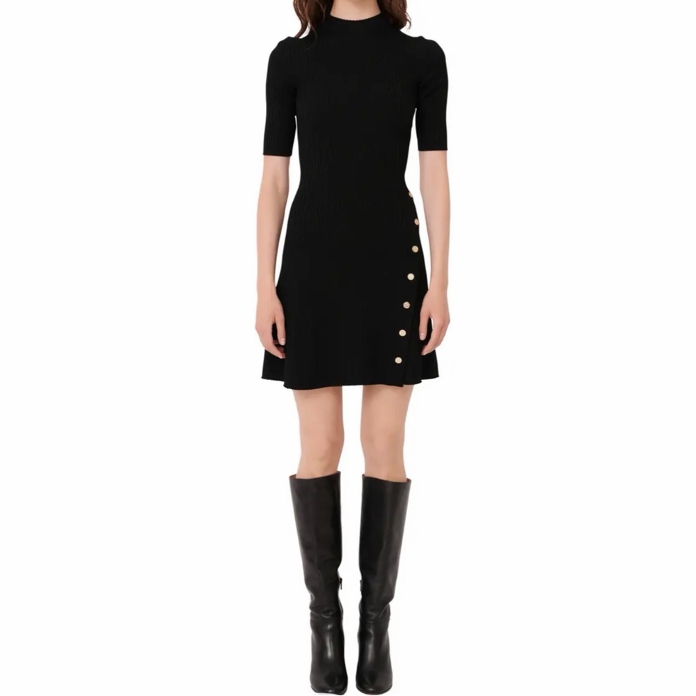 MAJE Black Rosea Stretch Knit Minidress Size 38
